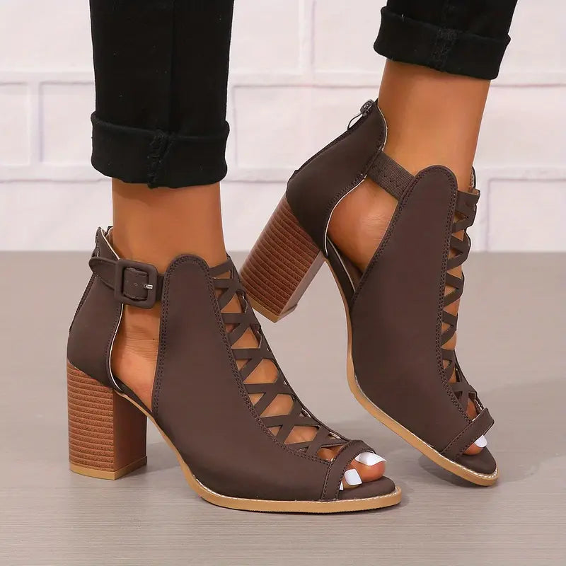 TERRI™ WOMEN'S COMFY CHUNKY HEEL FAUX SANDALS