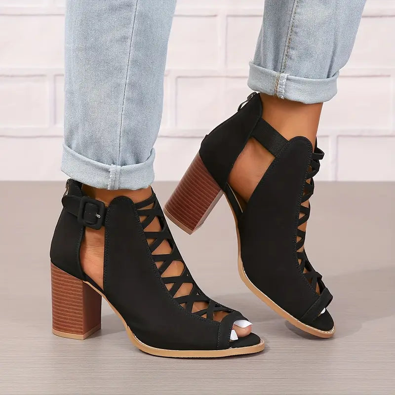 TERRI™ WOMEN'S COMFY CHUNKY HEEL FAUX SANDALS