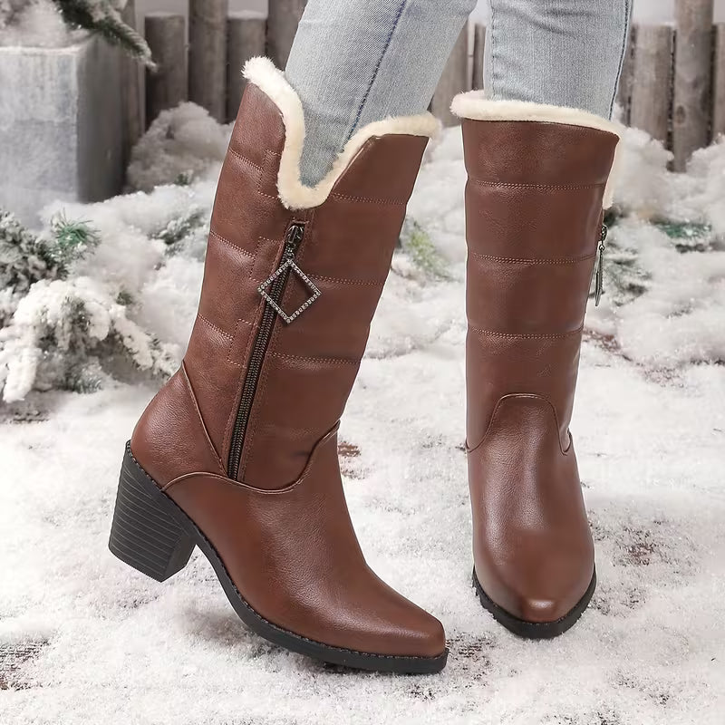 CLANCY™ WOMEN'S CHUNKY HEEL SIDE ZIPPER WINTER BOOTS