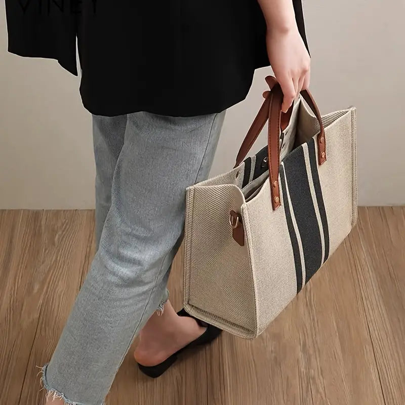 CHARLOTTE™ STRIPED CANVAS TOTE BAG