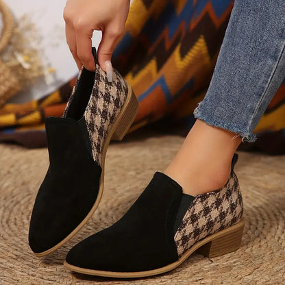 RYLEE™ PREMIUM HOUNDSTOOTH PATTERN CHUNKY HEEL BOOTS