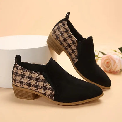 RYLEE™ PREMIUM HOUNDSTOOTH PATTERN CHUNKY HEEL BOOTS