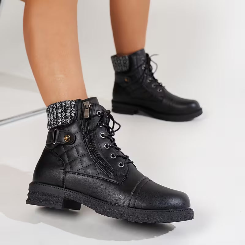 HARLOWE™ WOMEN'S KNIT COLLAR COMFORTABLE ROUND TOE BOOTS
