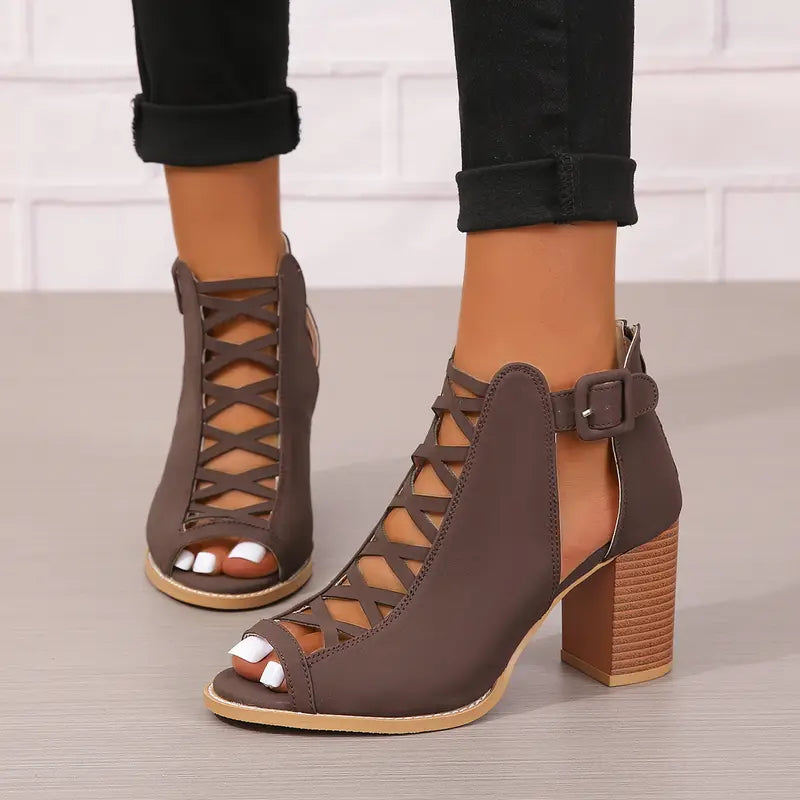 TERRI™ WOMEN'S COMFY CHUNKY HEEL FAUX SANDALS