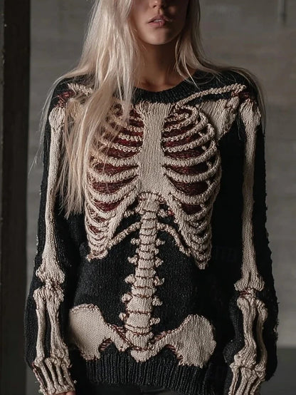 Women's Halloween Skeleton Graphic Knit Pullover