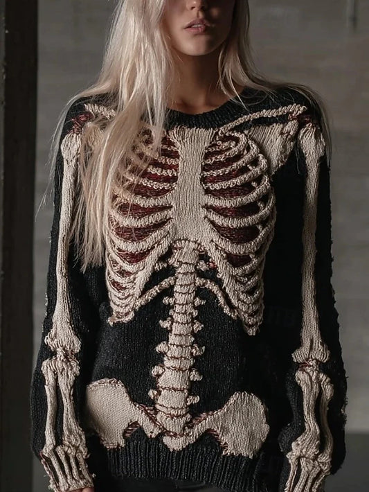 Women's Halloween Skeleton Graphic Knit Pullover