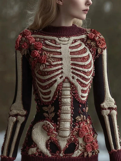 Women's Halloween Skeleton Graphic Knit Pullover