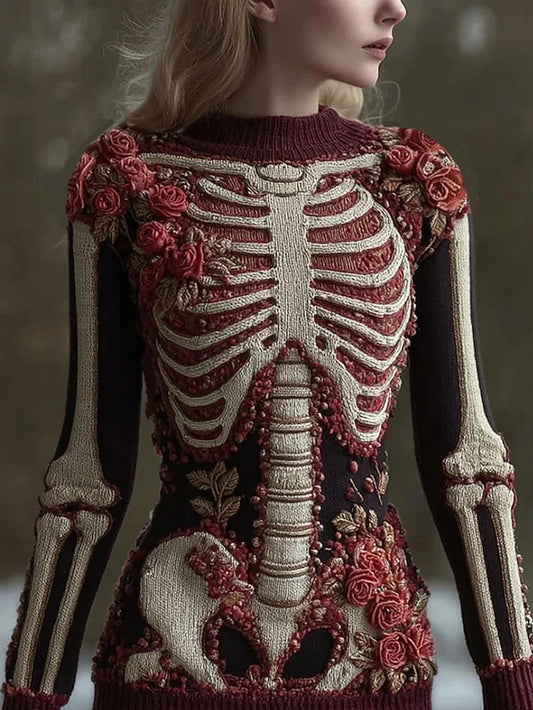 Women's Halloween Skeleton Graphic Knit Pullover