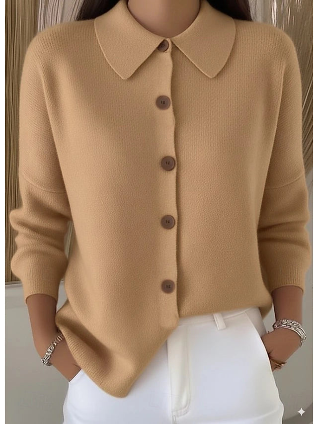 Women's Ribbed Shirt Collar Button Cardigan