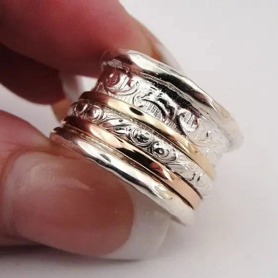 ANJANA™ VINTAGE GOLD SILVER RING