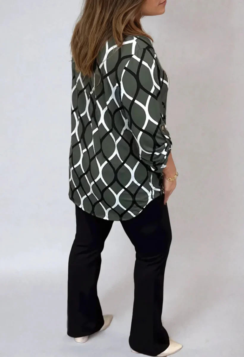 Jannita Long Sleeve Blouse - Elegant Pattern Casual Top