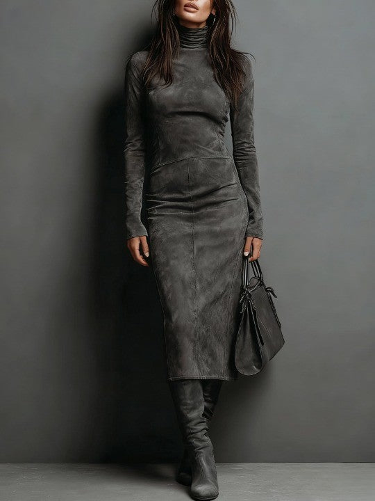 LORENA™ | LONG BROWN MIDI DRESS