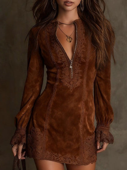 AZURE™ | VINTAGE LACE SUEDE MINI DRESS