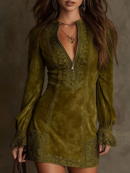 AZURE™ | VINTAGE LACE SUEDE MINI DRESS
