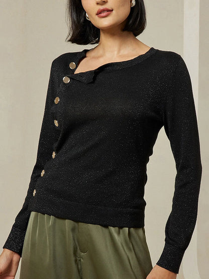 Women's Cropped Button Knit Top
