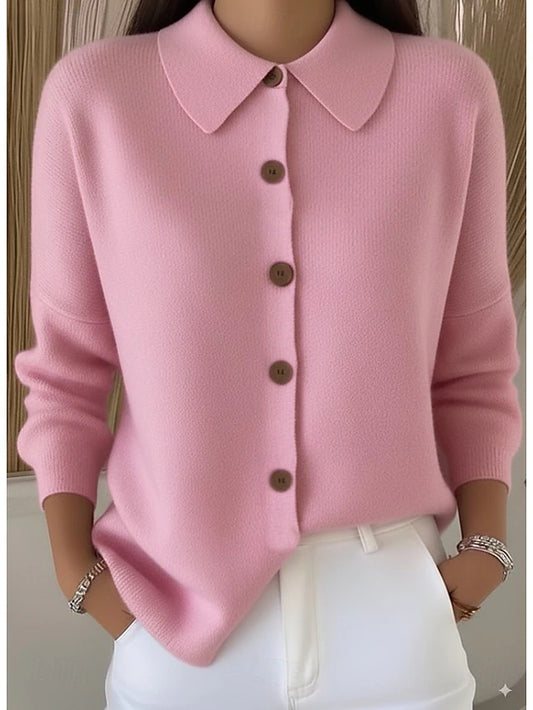 Women's Ribbed Shirt Collar Button Cardigan