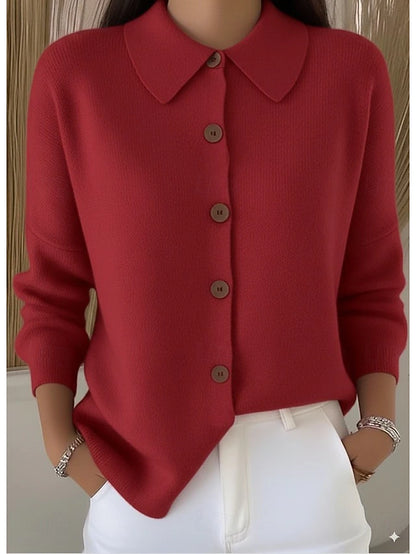Women's Ribbed Shirt Collar Button Cardigan
