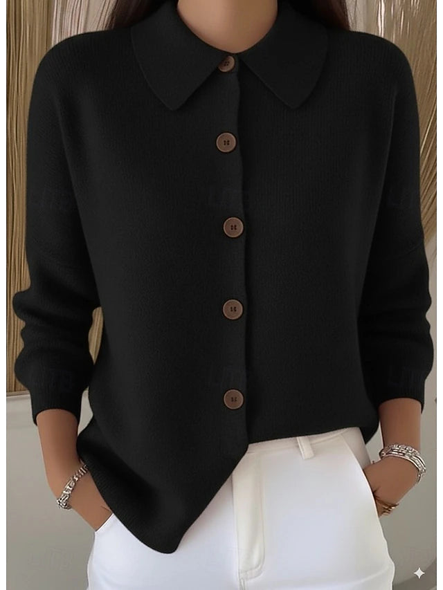 Women's Ribbed Shirt Collar Button Cardigan