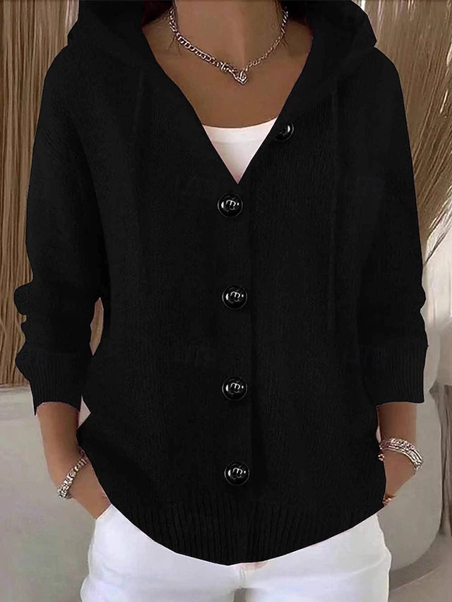 Women's Hooded Ribbed Button Cardigan