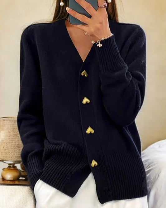 LEONA™ | HEART-BUTTON CARDIGAN