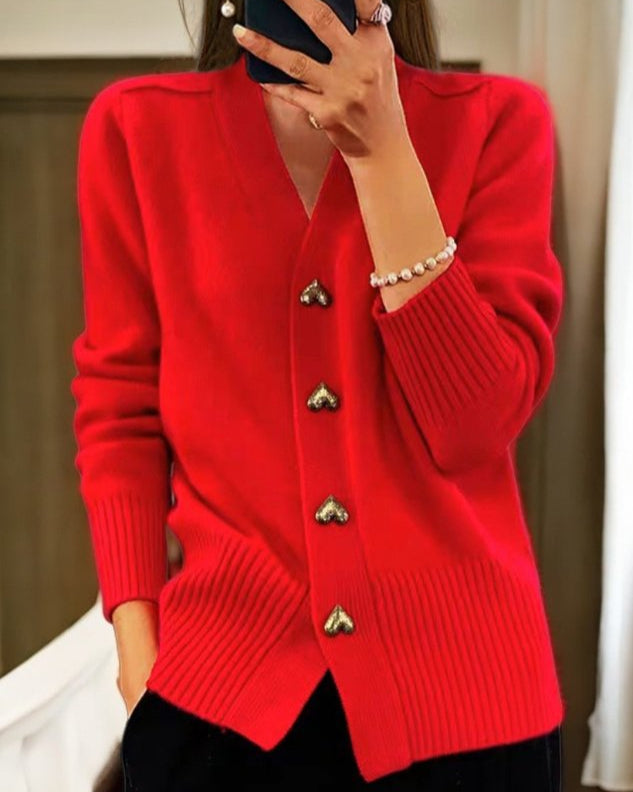 LEONA™ | HEART-BUTTON CARDIGAN