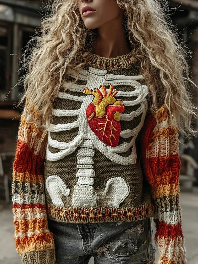 Women's Halloween Skeleton Graphic Knit Pullover
