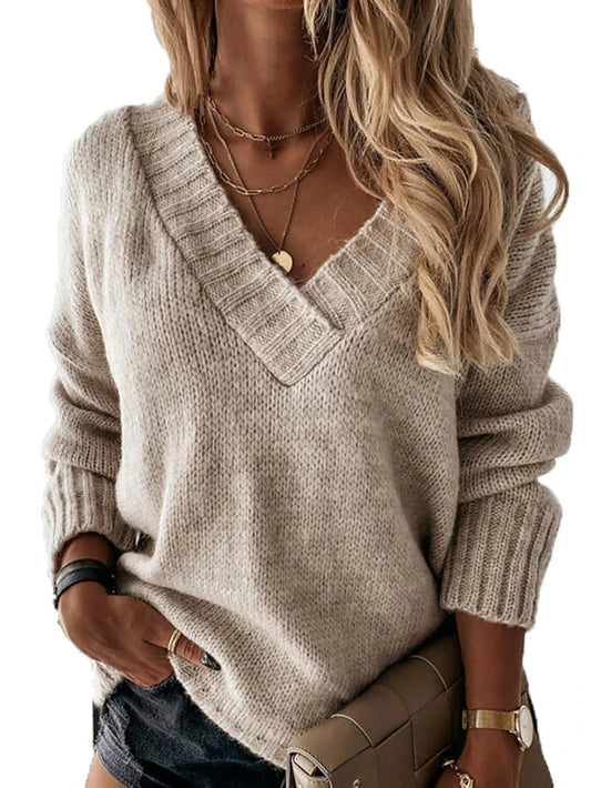 Women's Casual Oversized V-Neck Pullover