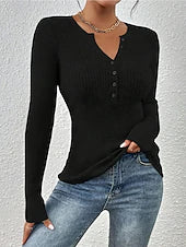 Women's Casual Ribbed Pullover — Boat Neck, Button Detail, Long Sleeve