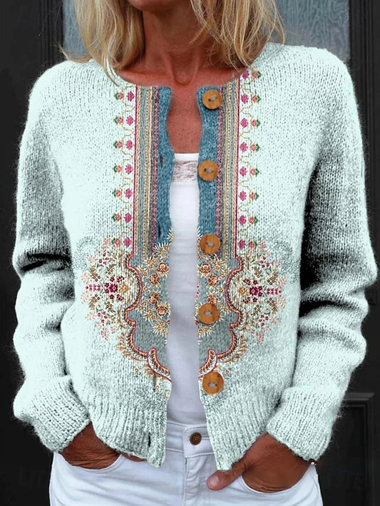 Women's Floral Print Ribbed Button Cardigan