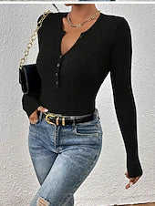 Women's Casual Ribbed Pullover — Boat Neck, Button Detail, Long Sleeve